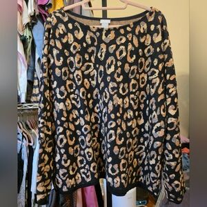 Chico's Black & Tan Animal Print Sweater Gold Studded Embellished Size 4 (20-22)